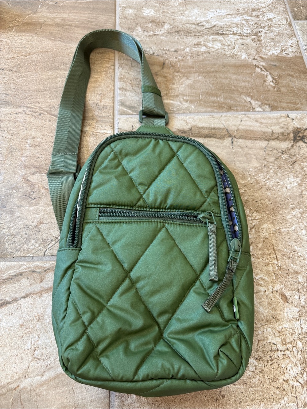Vera Bradley Quilted Olive Green Crossbody Sling Bag
